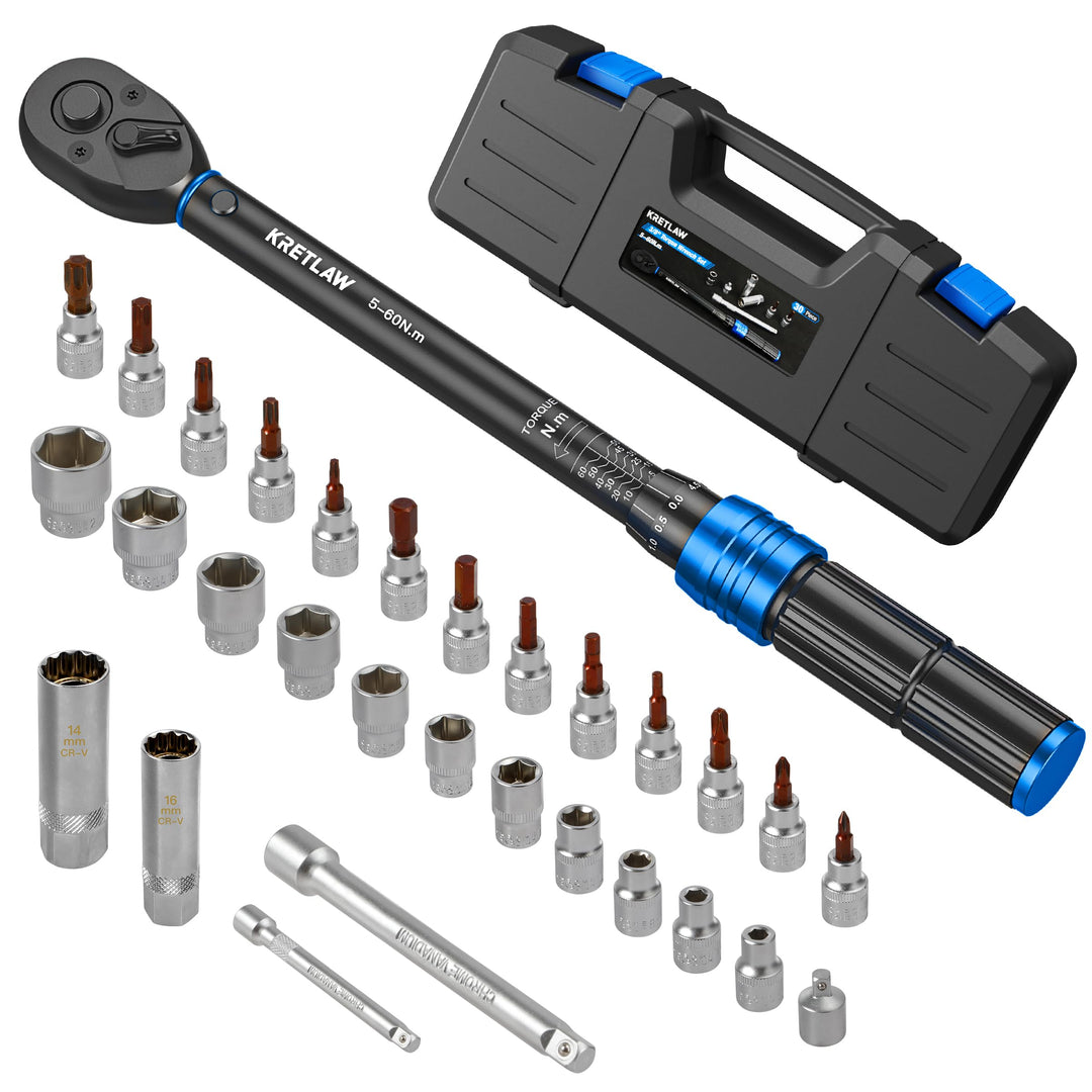 Drehmomentschlüssel Set 3/8" 30-teilig 5-60 Nm mit Stecknüssen