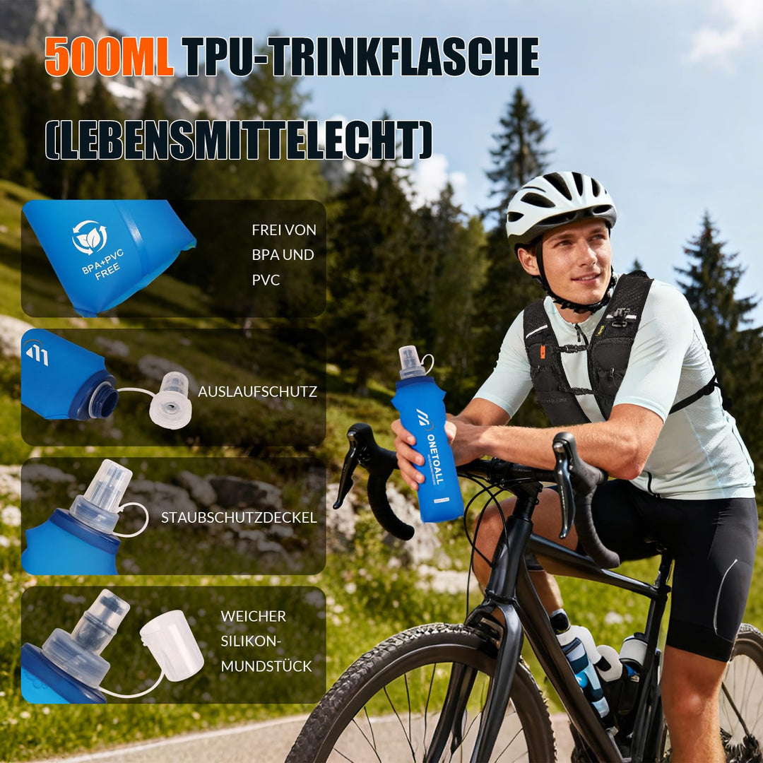 Laufweste mit 2L Trinkblase und 500ml Flasche, 10 Taschen, ultraleicht - Bild 6