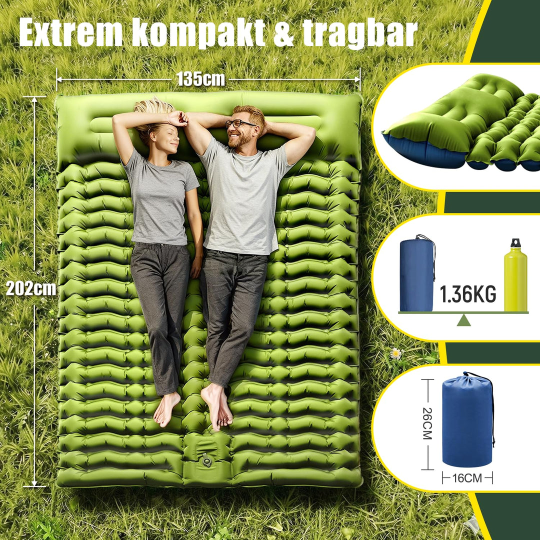 Luftmatratze Camping 2 Personen 203x136cm 10cm mit Fusspumpe und Kissen - Bild 3