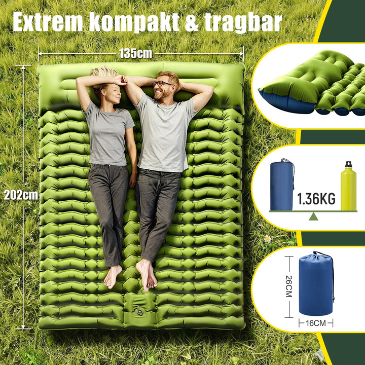 Luftmatratze Camping 2 Personen 203x136cm 10cm mit Fusspumpe und Kissen - Bild 3