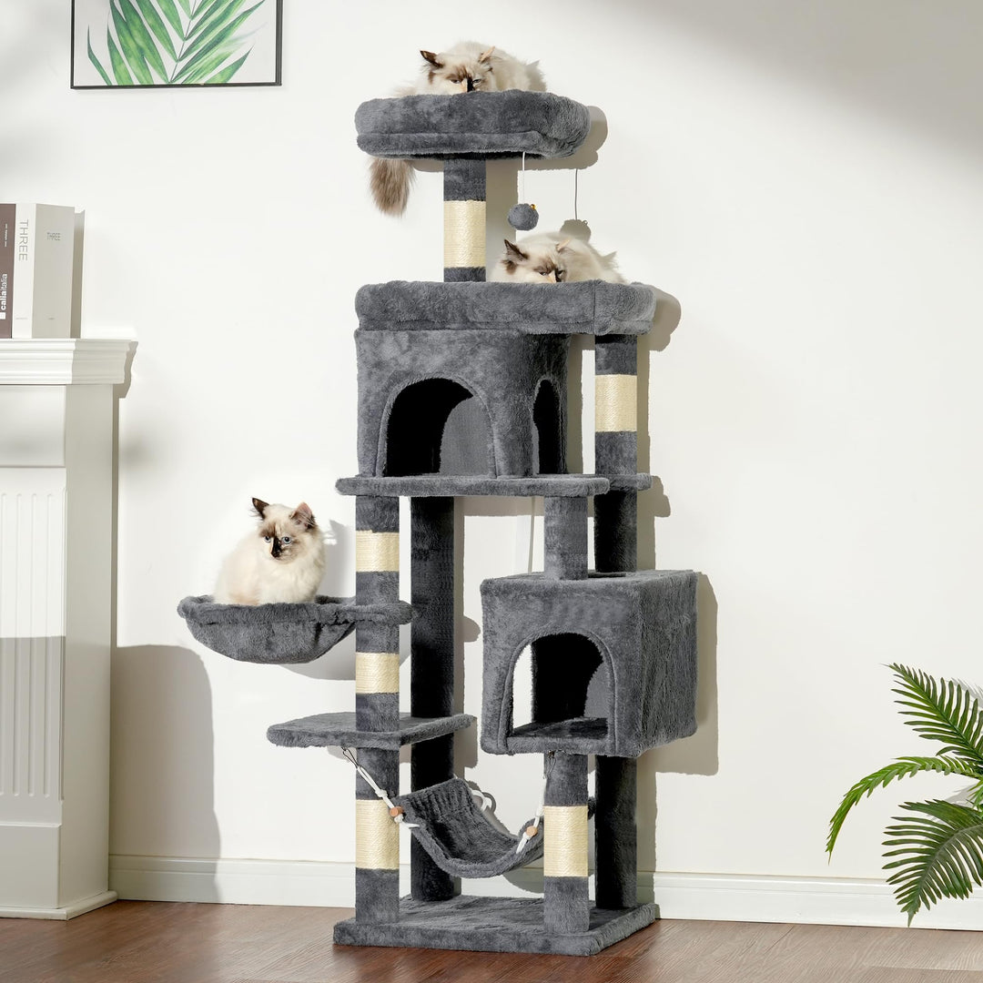 Kratzbaum 145 cm mit 2 Katzennester, Hängematte und Sisal-Kratzstämmen - Bild 2