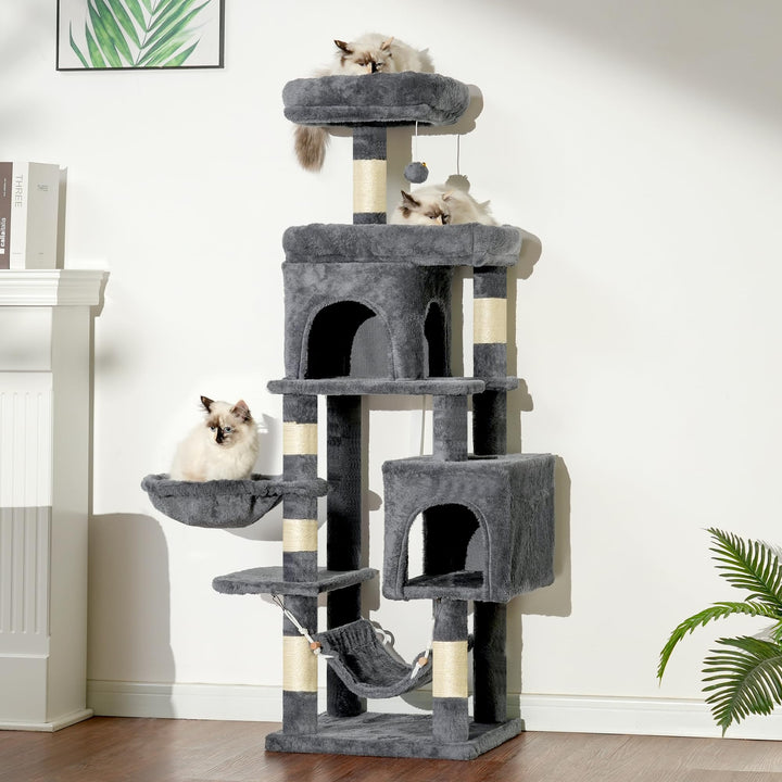 Kratzbaum 145 cm mit 2 Katzennester, Hängematte und Sisal-Kratzstämmen - Bild 2