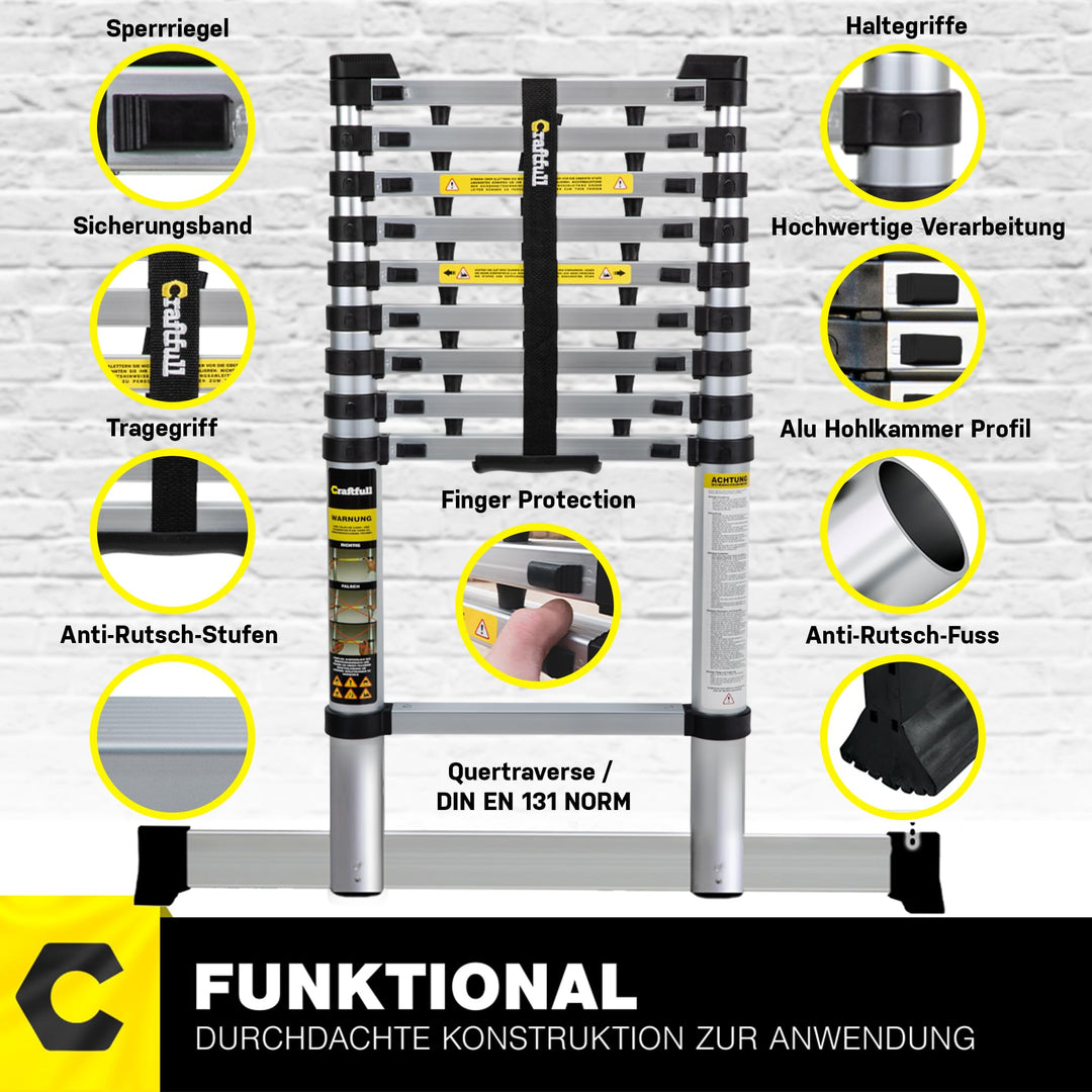 Teleskopleiter Aluminium 4,4 m mit Fingerschutz bis 150 kg - Bild 2