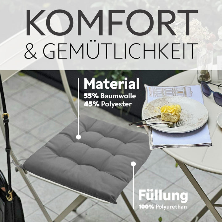 Sitzkissen 40x40x5 cm 6er-Set gesteppt mit Haltebändern Indoor Outdoor - Bild 6