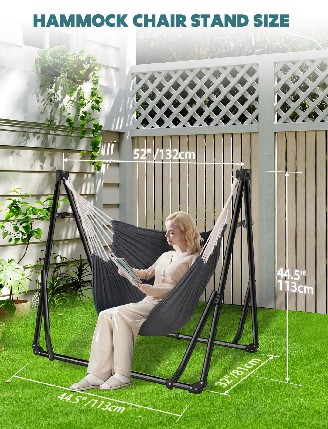 Hängematte und Hängesessel 2-in-1 Set mit Stahlgestell klappbar - Bild 4