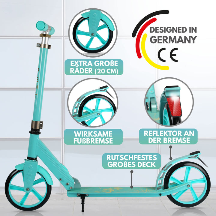 Faltbarer Kinderscooter mit grossen Rädern höhenverstellbar bis 100 kg - Bild 3