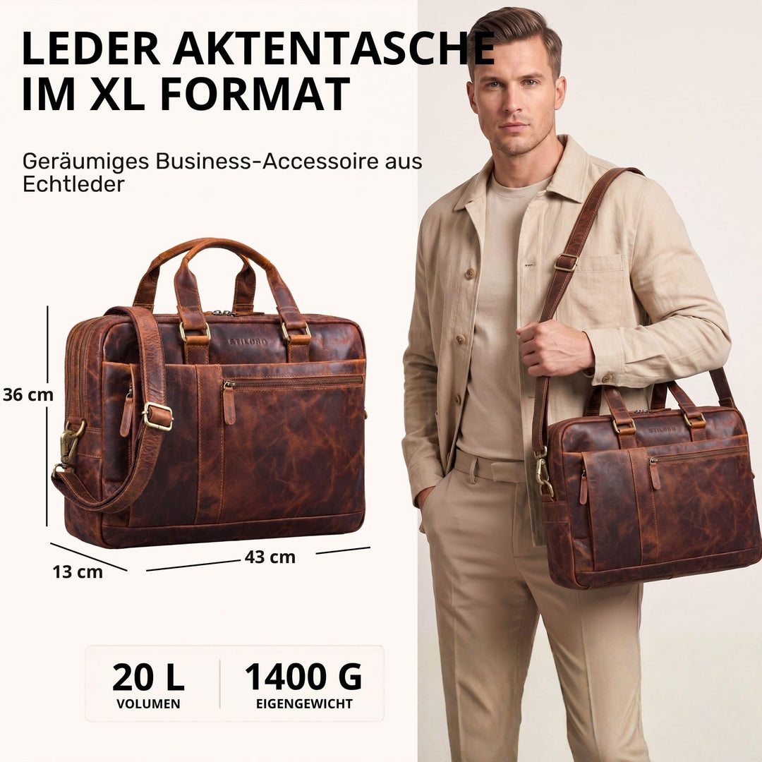 Leder Laptoptasche 15.6 Zoll Vintage Umhängetasche Cognac - Bild 2