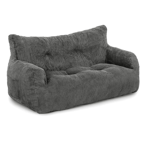 Sitzsack Lounge Sessel Kord Grau mit Armlehnen für Erwachsene