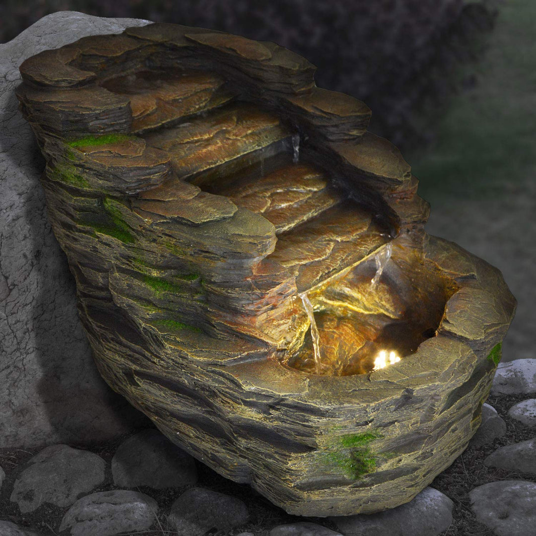 Kaskadenbrunnen Stein-Optik 5-stufig mit LED für Garten &amp; Innen