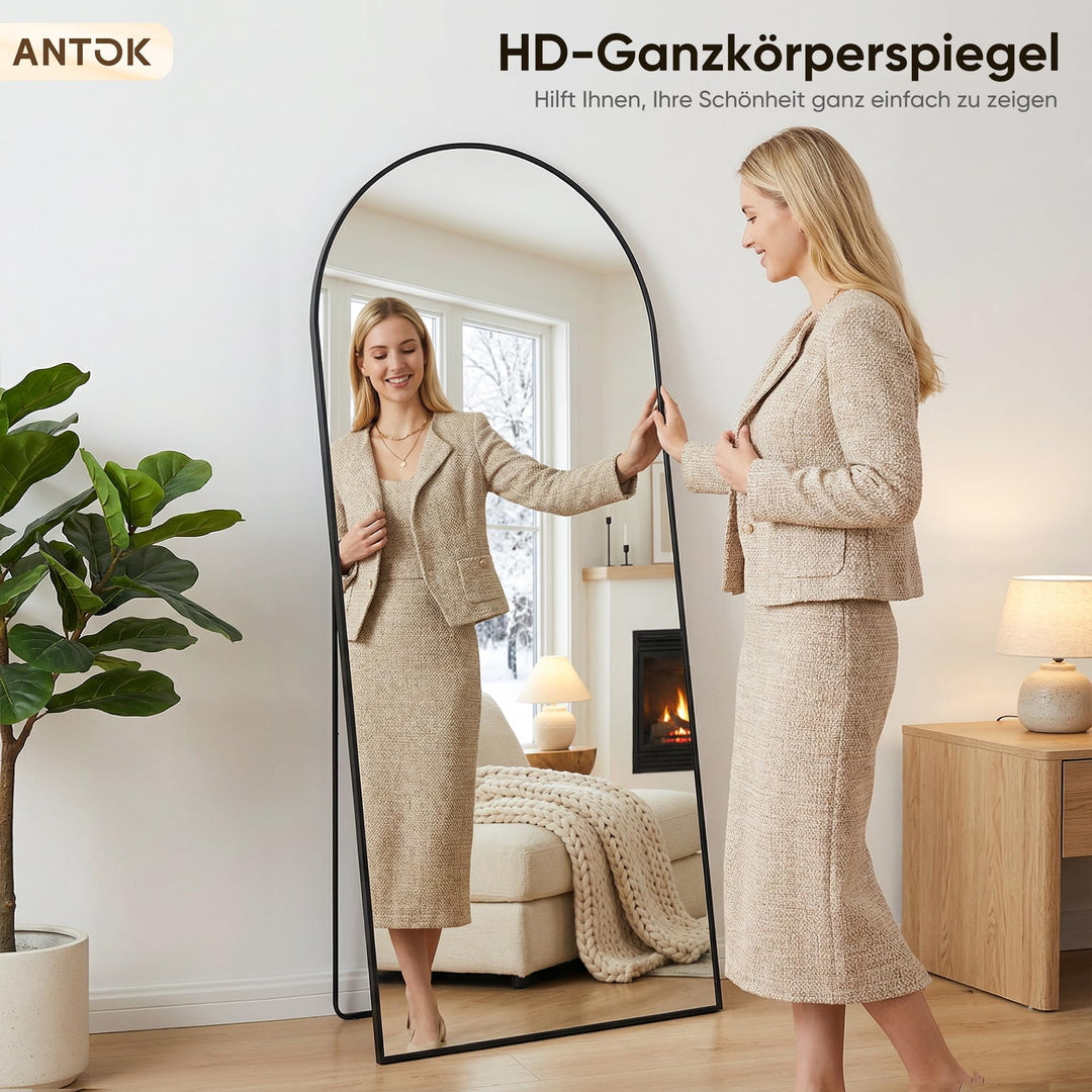 Ganzkörperspiegel 180x68cm gewölbt Aluminiumrahmen Schwarz - Bild 5