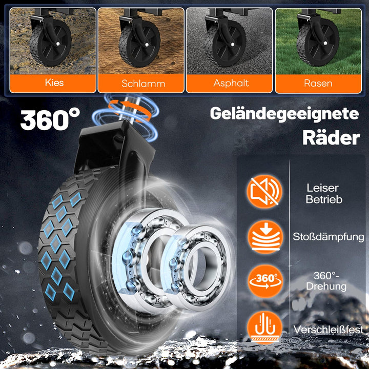 Bollerwagen faltbar 120L extra lang mit 360°-Rädern schwarz - Bild 7