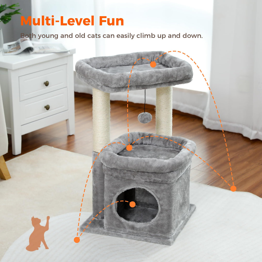 Katzenbaum mehrstöckig mit Sisal-Kratzstämmen und Plüsch-Liegefläche - Bild 7