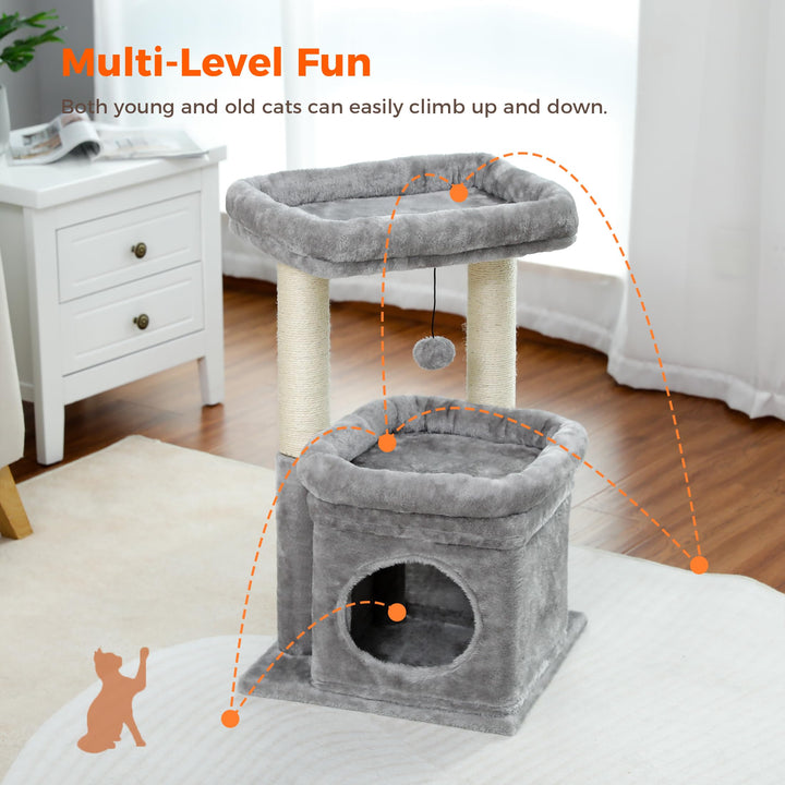Katzenbaum mehrstöckig mit Sisal-Kratzstämmen und Plüsch-Liegefläche - Bild 7
