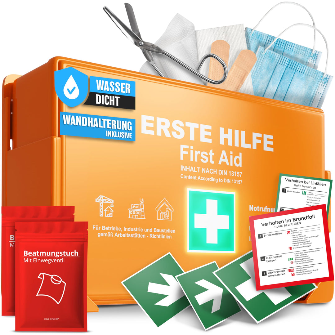 Erste-Hilfe-Kasten DIN 13157:2021 wasserdicht mit Wandhalterung
