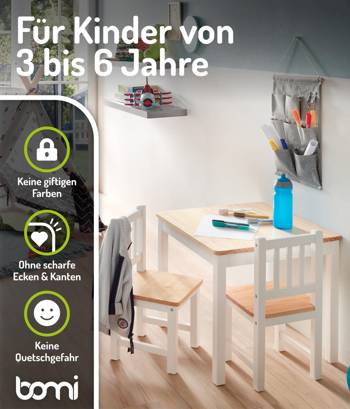 Kindersitzgruppe Holz mit Tisch und 2 Stühlen Weiss Natur ab 1 Jahr - Bild 3
