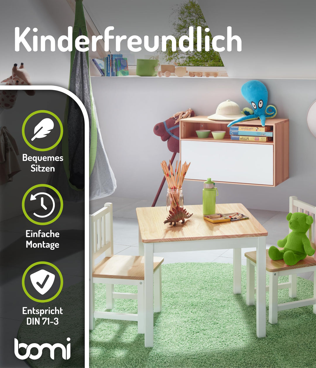 Kindersitzgruppe Holz mit Tisch und 2 Stühlen Weiss Natur ab 1 Jahr - Bild 5
