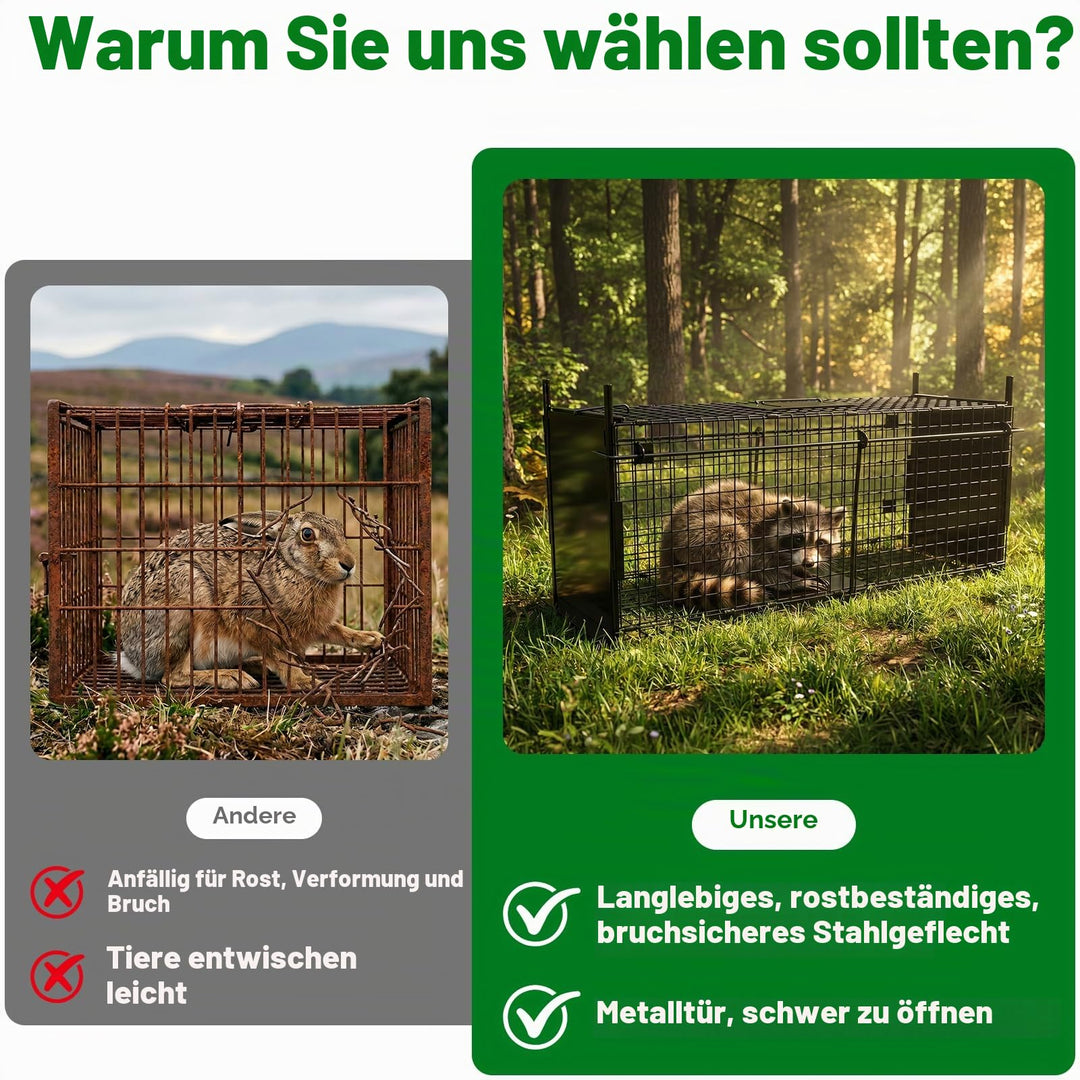 Tierlebendfalle Doppeltür Stahl 105x40x31 cm für Wildtiere - Bild 8