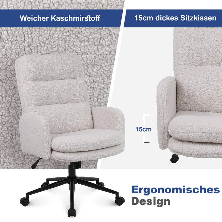 Schreibtischstuhl Kunstfell Kaschmir Creme höhenverstellbar 360° - Bild 3