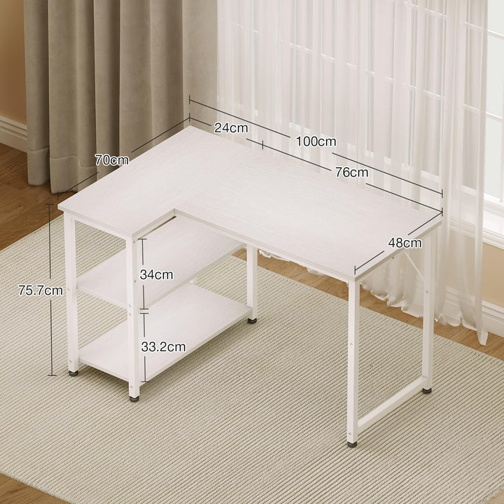 Gaming Schreibtisch L-Form mit Regal 100x70 cm Weiss - Bild 4