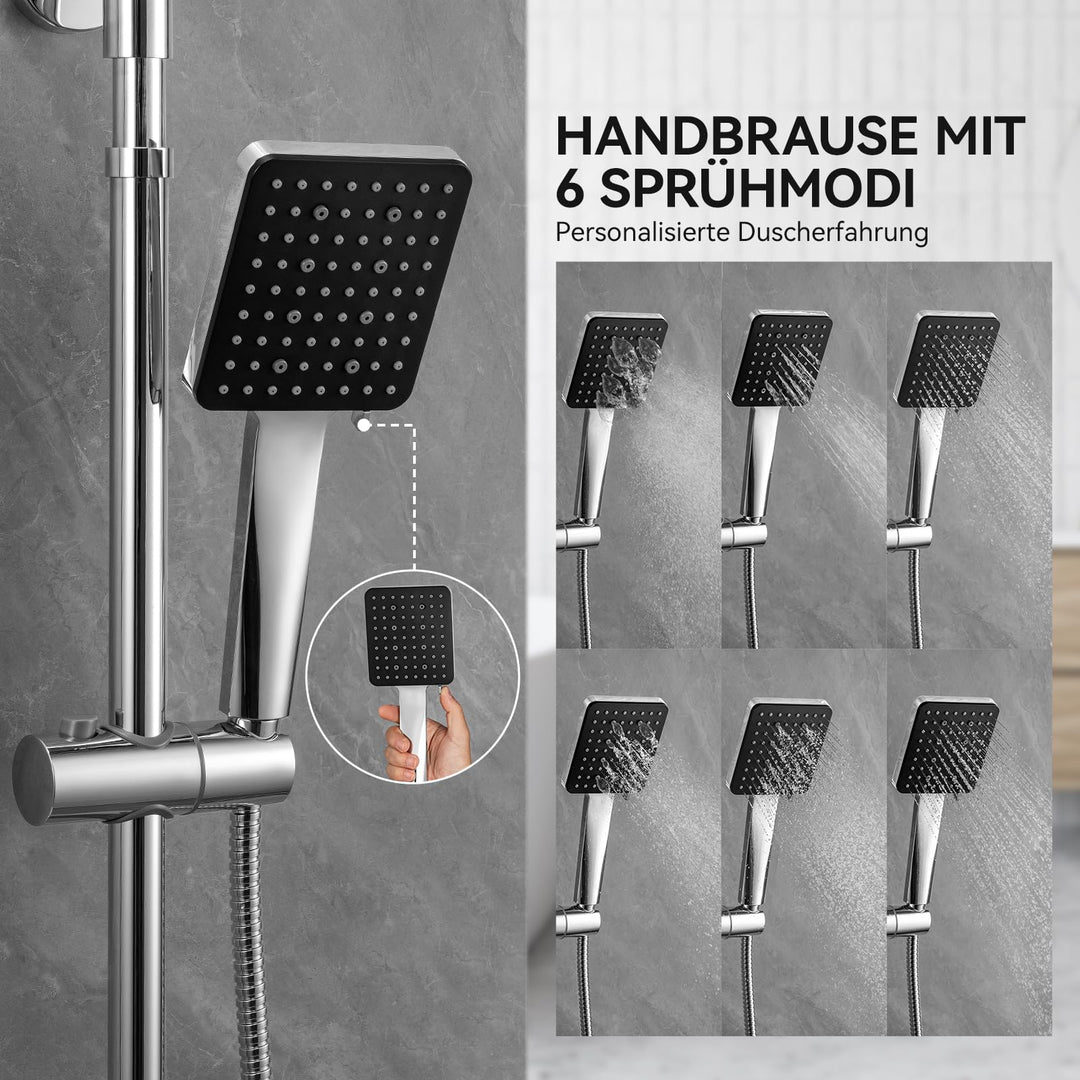 Regendusche Komplettset Thermostat Chrom 30cm Überkopfbrause 6 Strahlarten - Bild 5