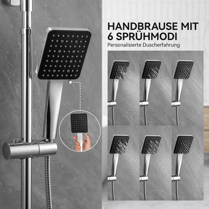 Regendusche Komplettset Thermostat Chrom 30cm Überkopfbrause 6 Strahlarten - Bild 5