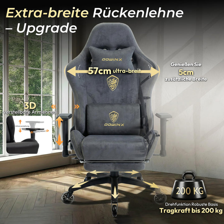 Gaming Stuhl Wildlederimitat ergonomisch 200 kg mit Fussstuetze grau - Bild 8