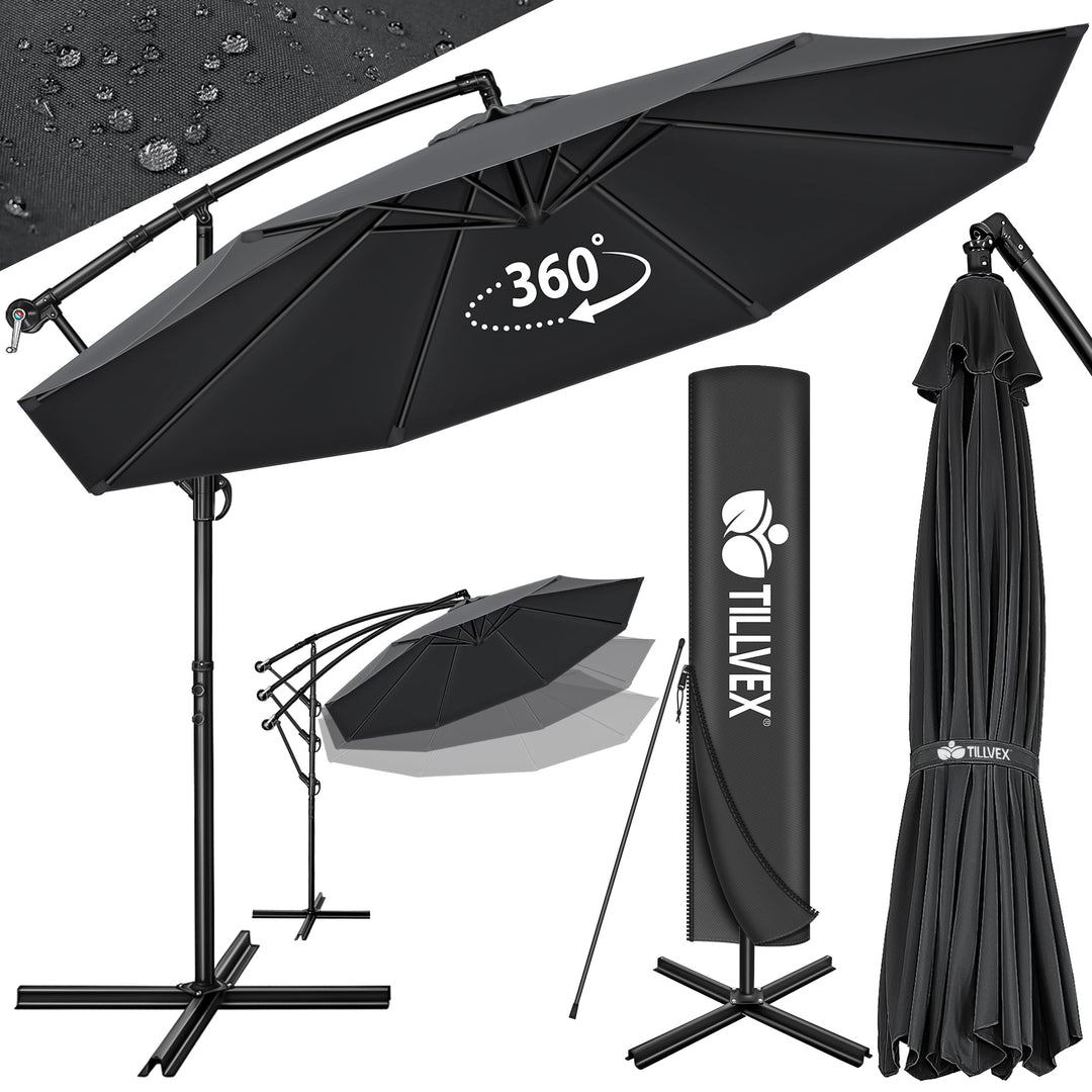 Ampelschirm Ø 300 cm Aluminium UPF 50+ mit Kurbel &amp; Abdeckung