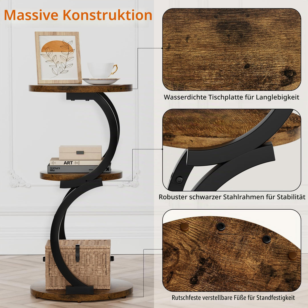 Beistelltisch Rund 3-stufig Holz Metall Industrie-Design 30x60cm