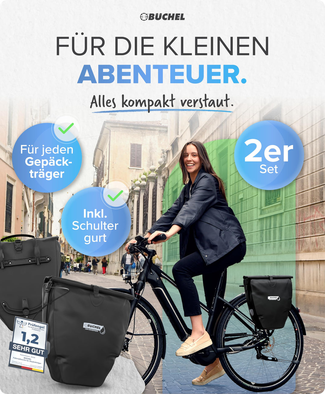 Fahrradtaschen Gepäckträger 2er-Set 14L wasserdicht mit Schultergurt - Bild 2