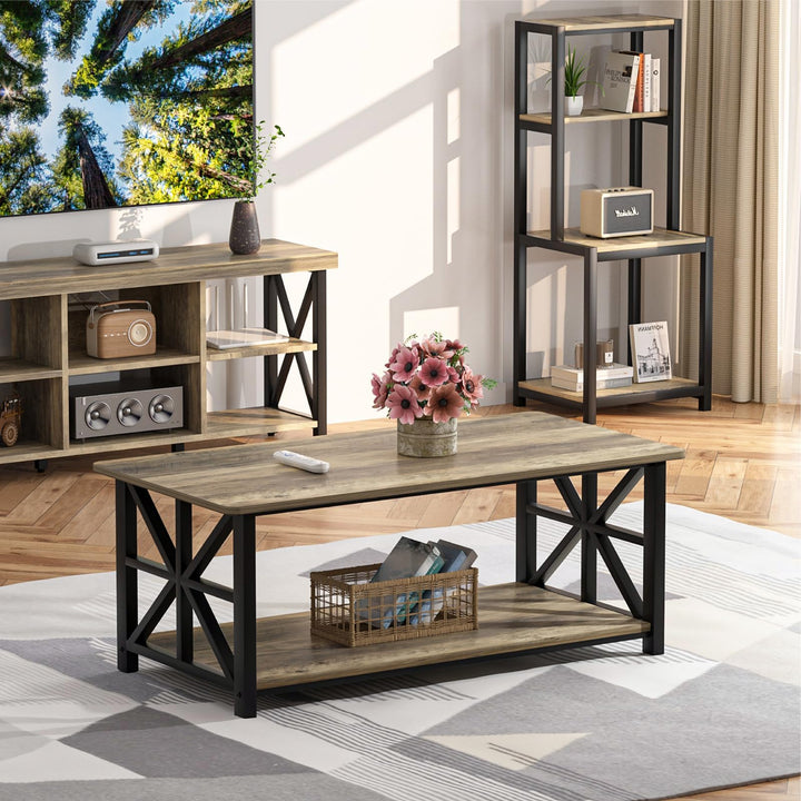Couchtisch 100 cm mit Regal Sandeiche Grau Wohnzimmer rustikal - Bild 7