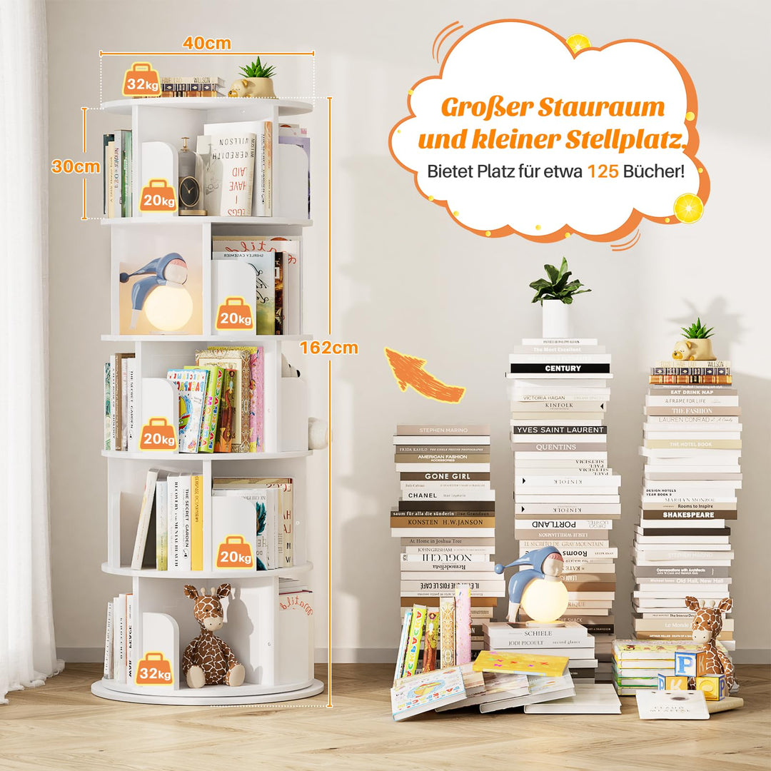 Drehbares Bücherregal 5 Ebenen 360° MDF 24 Fächer Weiss - Bild 3