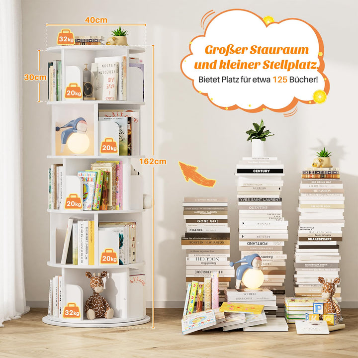 Drehbares Bücherregal 5 Ebenen 360° MDF 24 Fächer Weiss - Bild 3