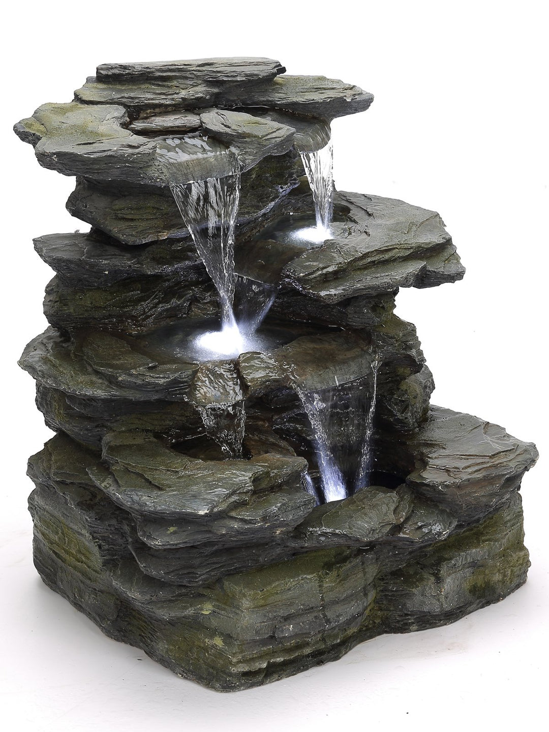 Gartenbrunnen Naturstein-Optik mit LED 3-stufig aus Polyresin - Bild 6