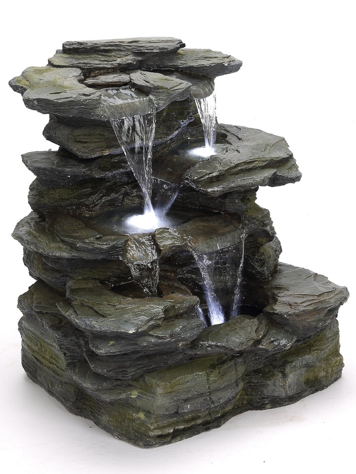 Gartenbrunnen Naturstein-Optik mit LED 3-stufig aus Polyresin - Bild 6