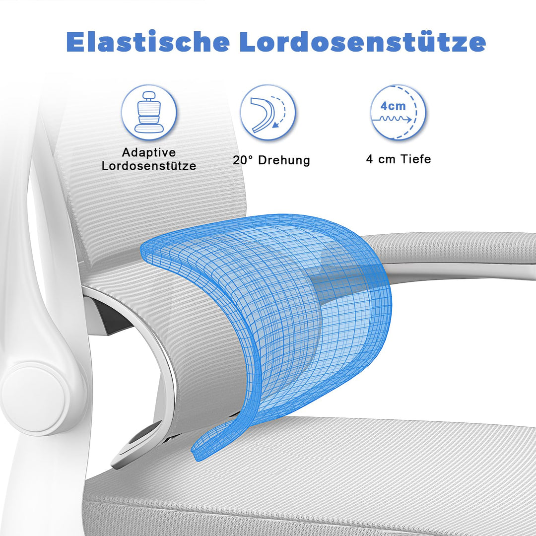 Ergonomischer Bürodrehstuhl Netz mit verstellbarer Lendenstütze Hellgrau - Bild 4