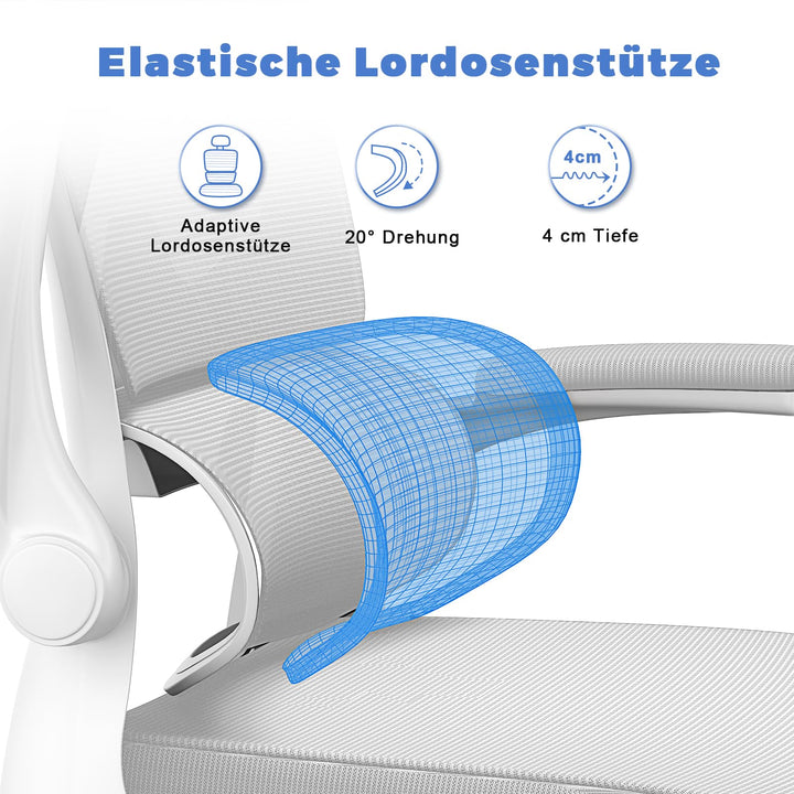 Ergonomischer Bürodrehstuhl Netz mit verstellbarer Lendenstütze Hellgrau - Bild 4