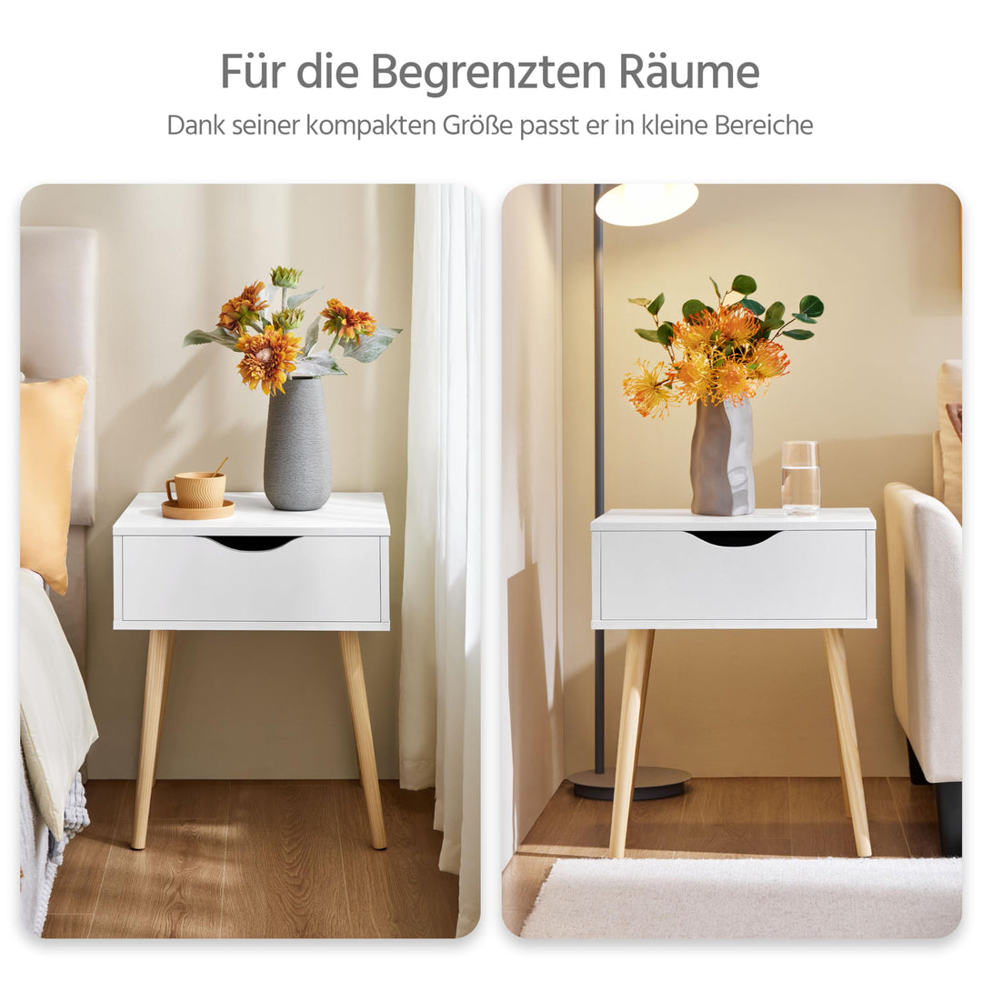 Nachttisch 2er-Set mit Schublade Skandinavisch MDF &amp; Massivholz Weiss - Bild 4