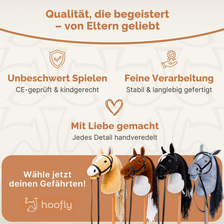 Steckenpferd Hobby Horse mit Wollmähne &amp; Trense, 40 cm Stab - Bild 6