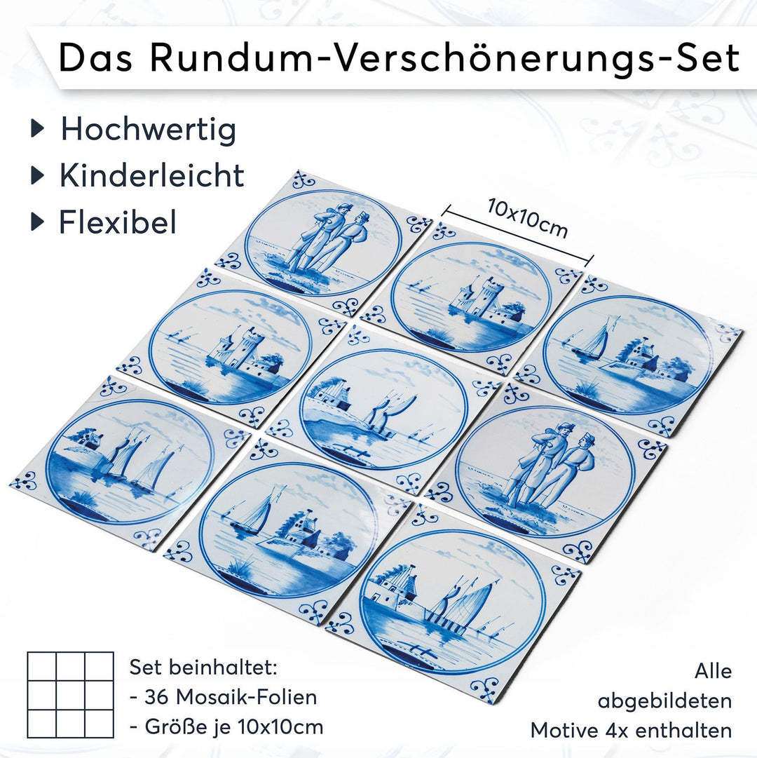 Fliesensticker Holländische Fliese 10x10 cm Küche Bad 36er Set - Bild 7