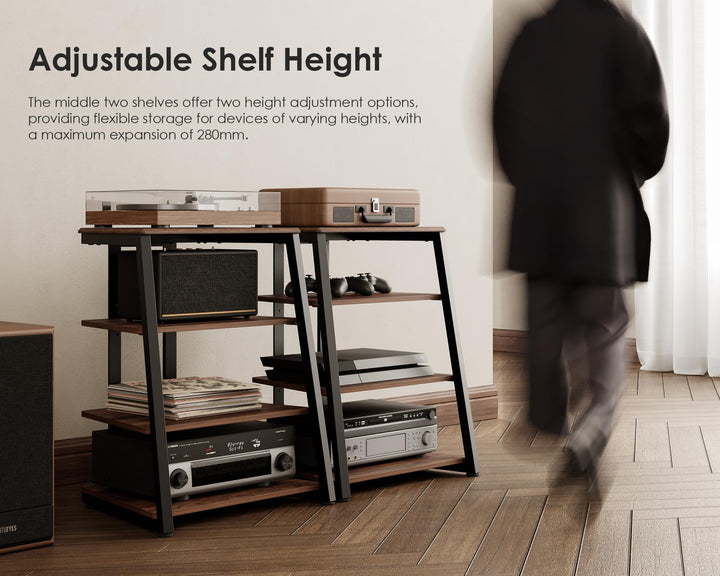 HiFi Rack Holz &amp; Stahl 4 Ablagen verstellbar 61x52x78 cm - Bild 5