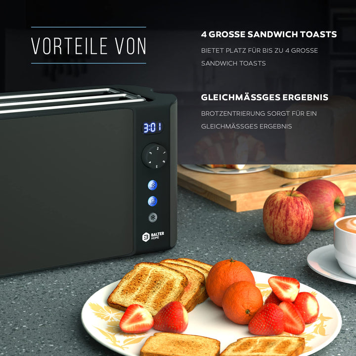 Langschlitz-Toaster 4 Scheiben Edelstahl mit LCD-Display und Brötchenaufsatz - Bild 6