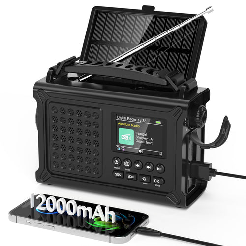 Kurbelradio DAB+ UKW Solar 12000mAh Akku mit Bluetooth Taschenlampe