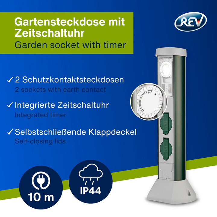 Gartensteckdosensäule 2-fach mit 24h-Zeitschaltuhr IP44 52cm - Bild 2