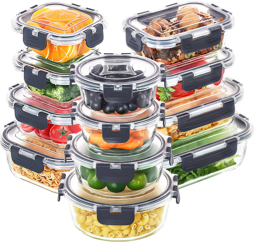 Glas-Frischhaltedosen 12er-Set mit luftdichten Deckeln BPA-frei