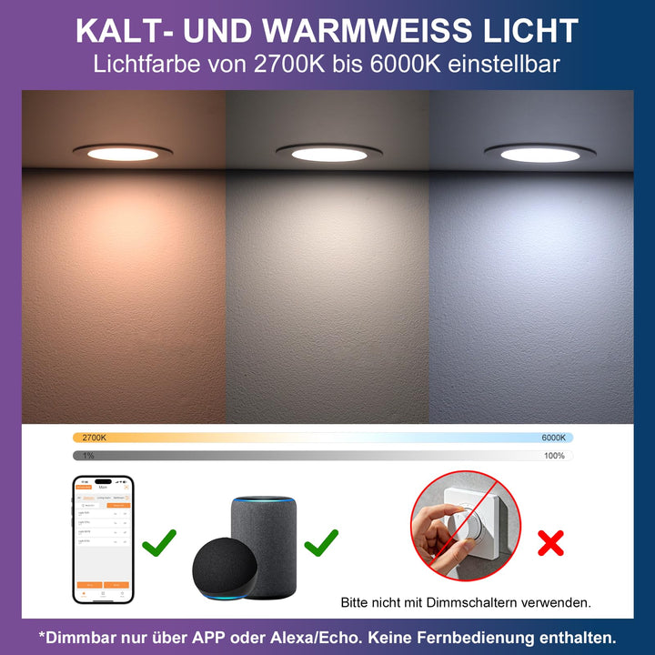 LED Einbaustrahler RGB Smart 10W 1000lm per App &amp; Alexa steuerbar 4er-Set - Bild 4