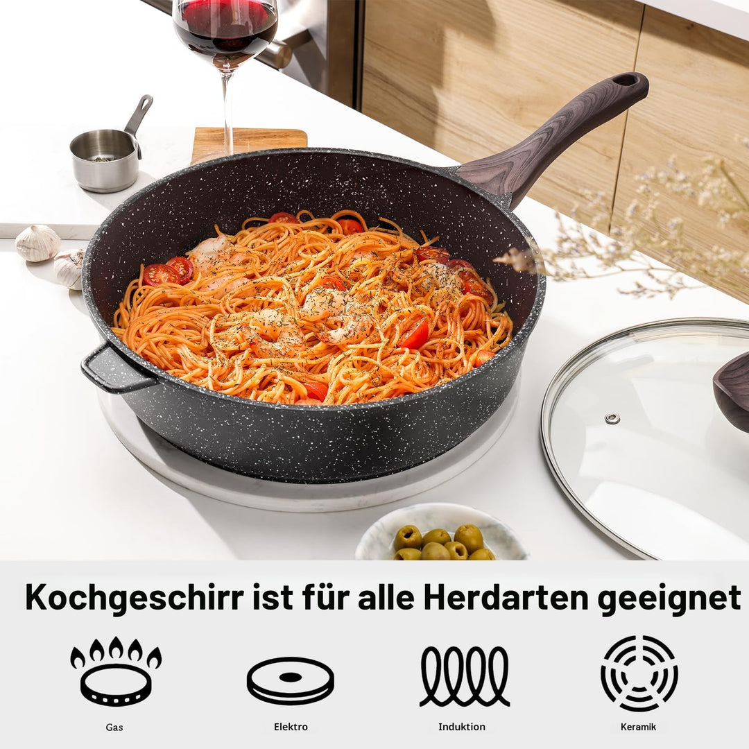 Tiefe Bratpfanne 30 cm Granit-Antihaftbeschichtung mit Glasdeckel Induktion - Bild 3