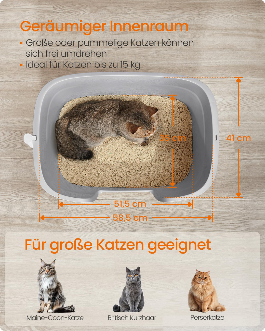 Katzentoilette Grosse Katzen 64x44x33 cm 4-in-1 Set hohe Seitenwände - Bild 3