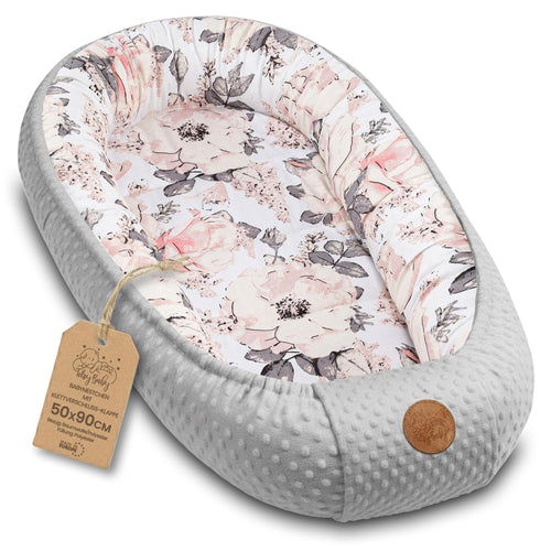 Babynestchen Minky-Baumwolle tragbar Neugeborene Wilde Rose Grau