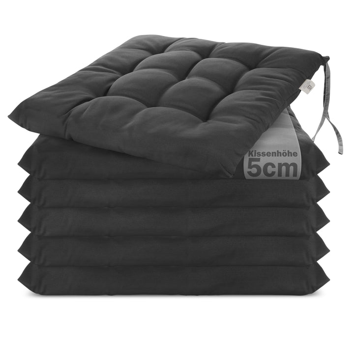 Sitzkissen 40x40x5 cm 6er-Set gesteppt Indoor Outdoor Anthrazit