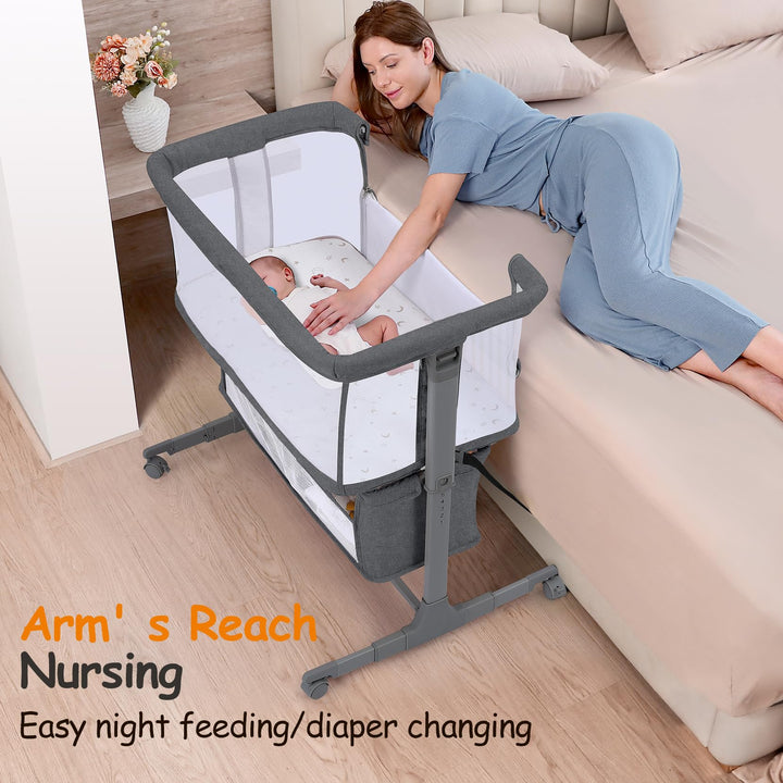 Beistellbett Baby mit Rollen 7-fach höhenverstellbar dunkelgrau - Bild 5
